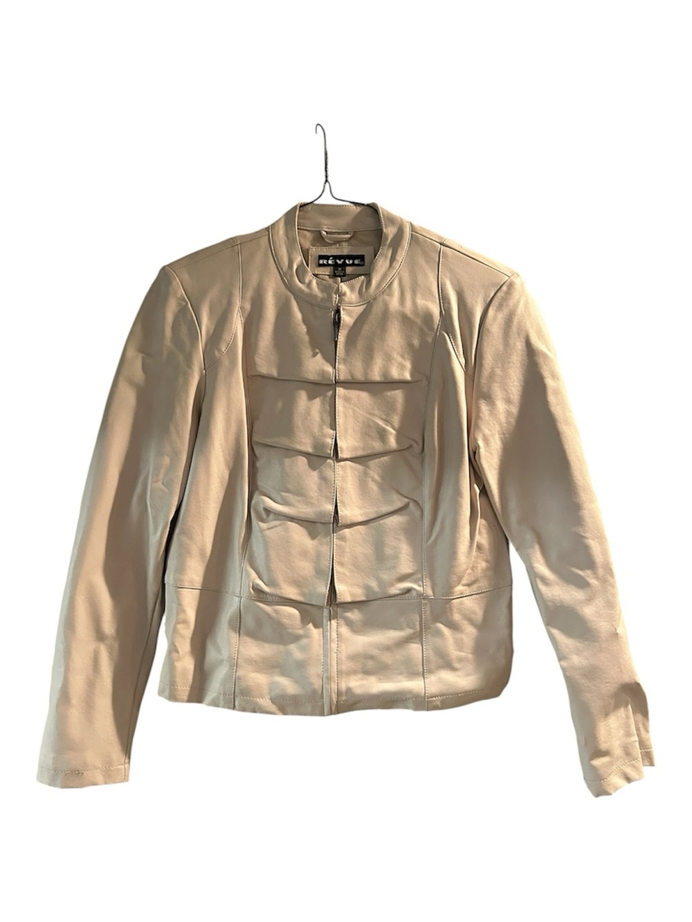 Cream Leather Zip-Front Jacket